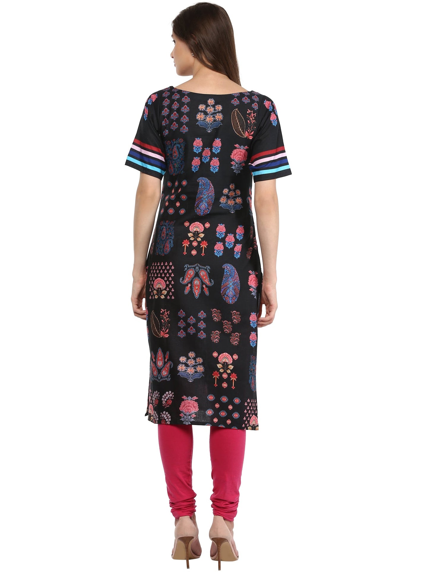 Women's Black Kashmiri Motif Print Cotton Only Kurti