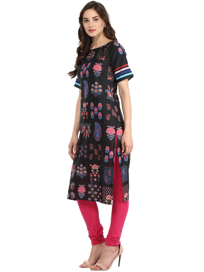Women's Black Kashmiri Motif Print Cotton Only Kurti