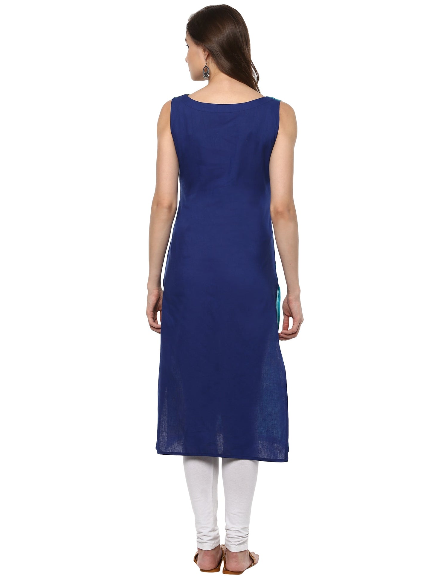 Women's Retro Floral Digital Cotton Blue Only Kurti With Bird Cage