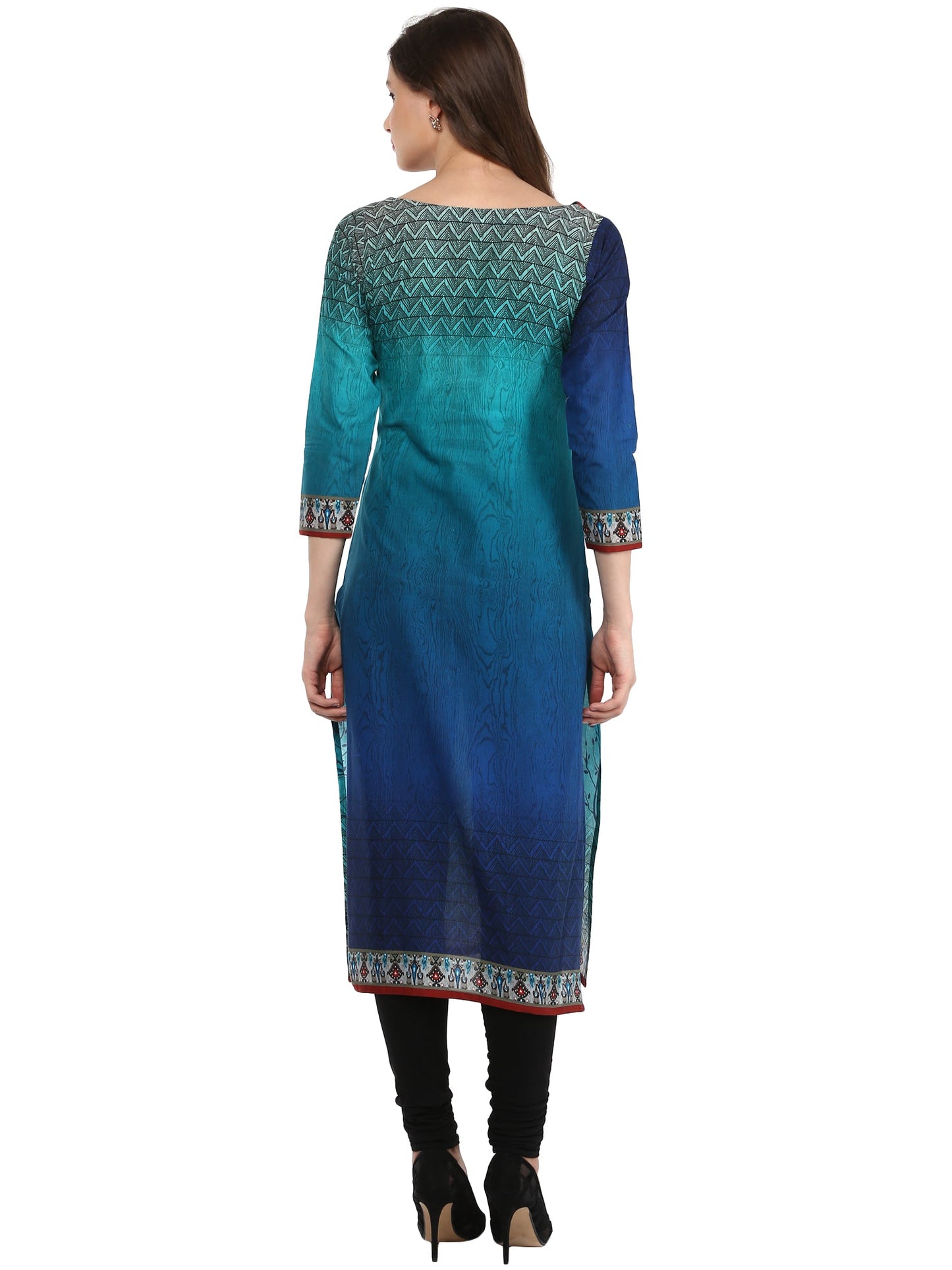 Women's Shades Of Blue Cotton Printed Only Kurti