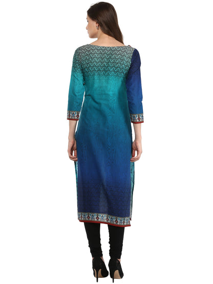 Women's Shades Of Blue Cotton Printed Only Kurti
