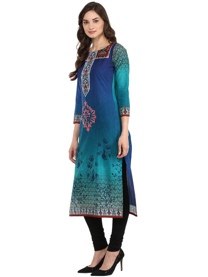 Women's Shades Of Blue Cotton Printed Only Kurti