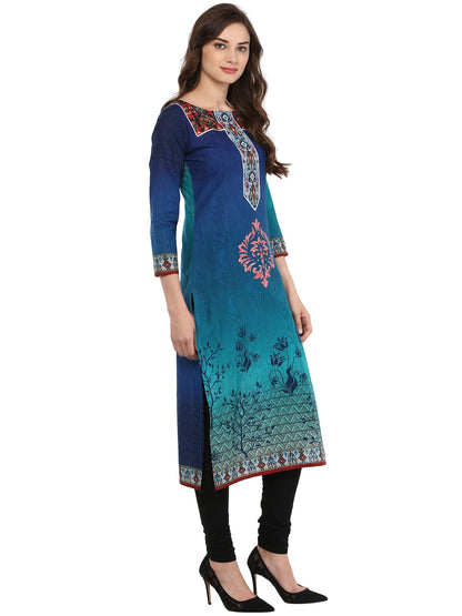 Women's Shades Of Blue Cotton Printed Only Kurti