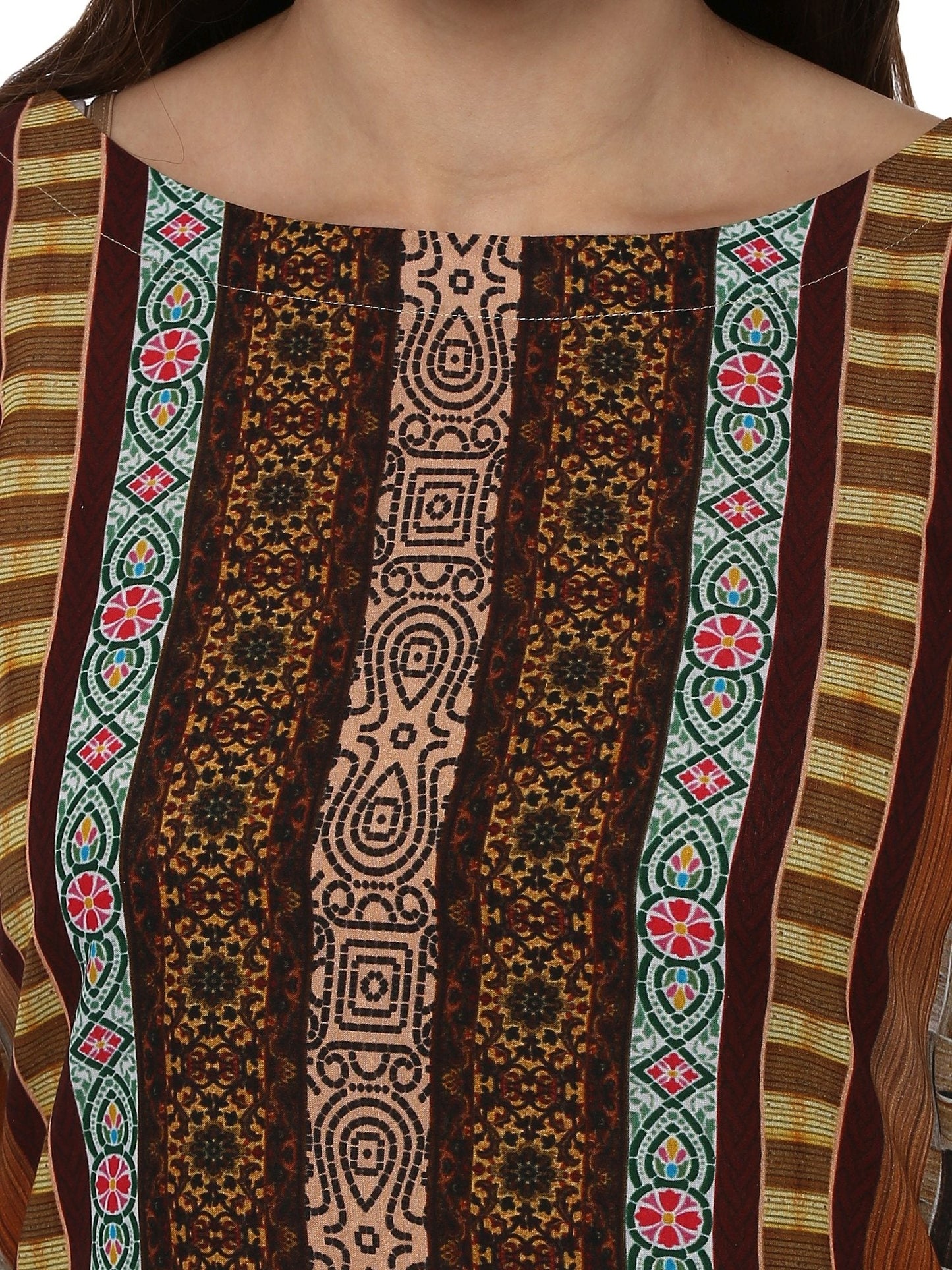 Women's Brown Cotton Digital Printed 3/4Th Sleeve Only Kurti