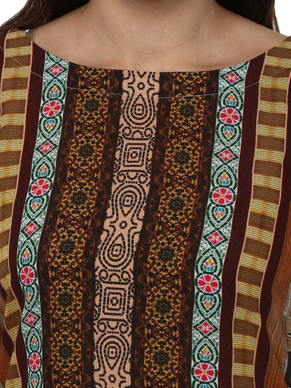 Women's Brown Cotton Digital Printed 3/4Th Sleeve Only Kurti