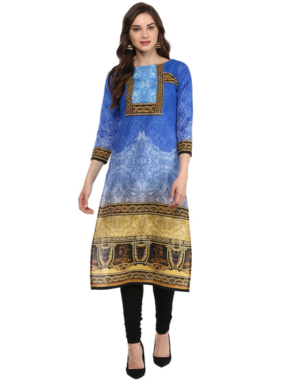 Women's Cotton Blue Digital Printed Only Kurti