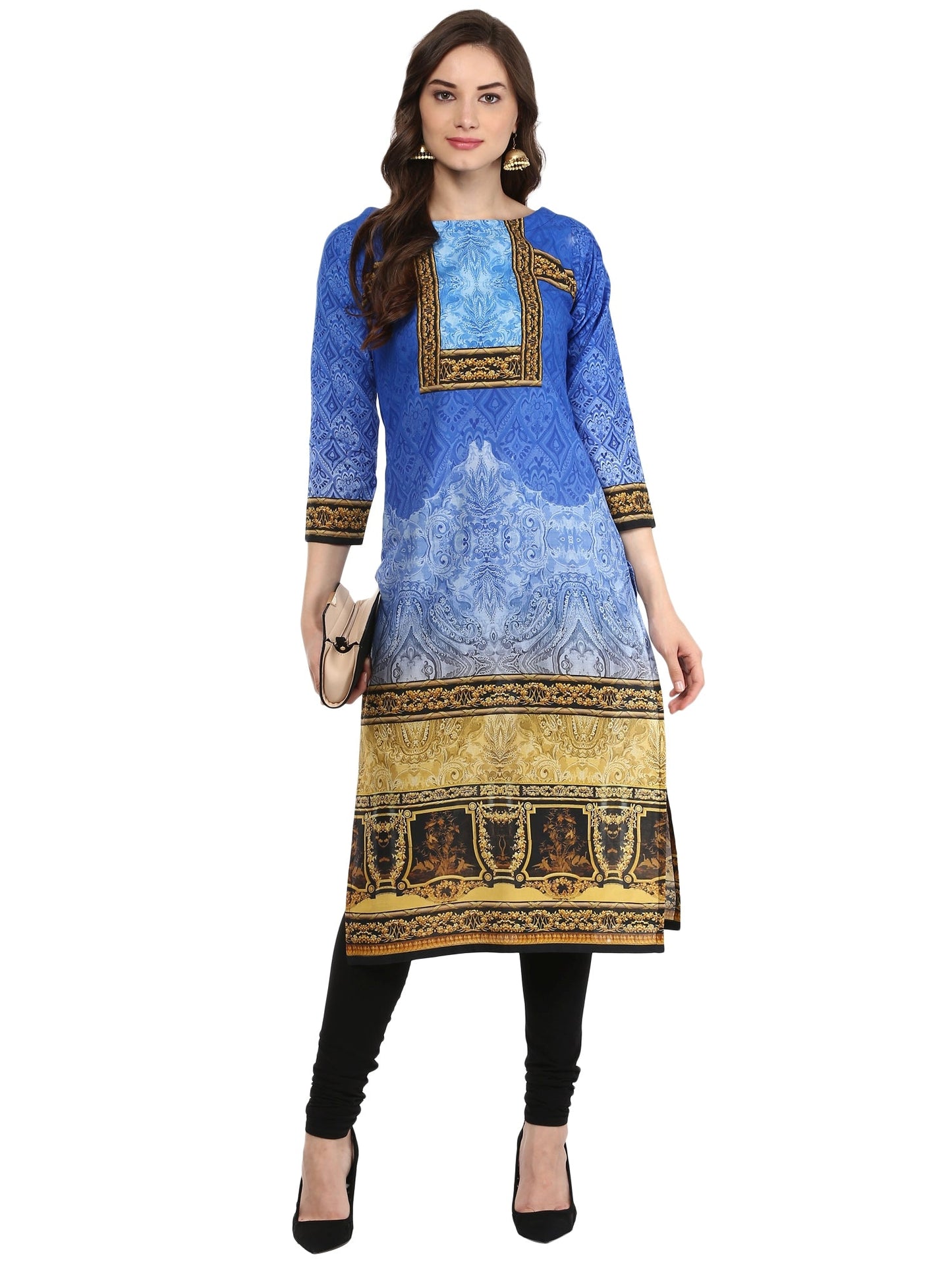 Women's Cotton Blue Digital Printed Only Kurti