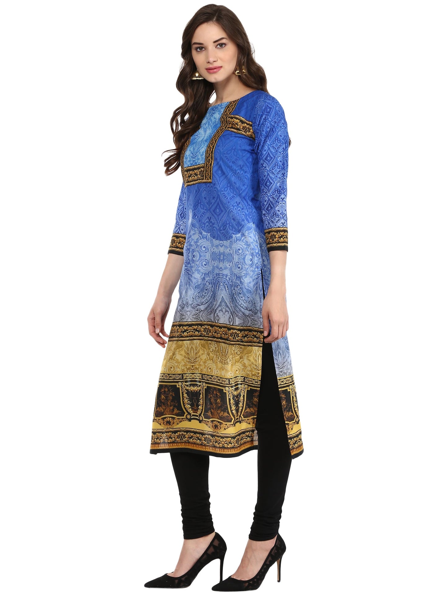 Women's Cotton Blue Digital Printed Only Kurti