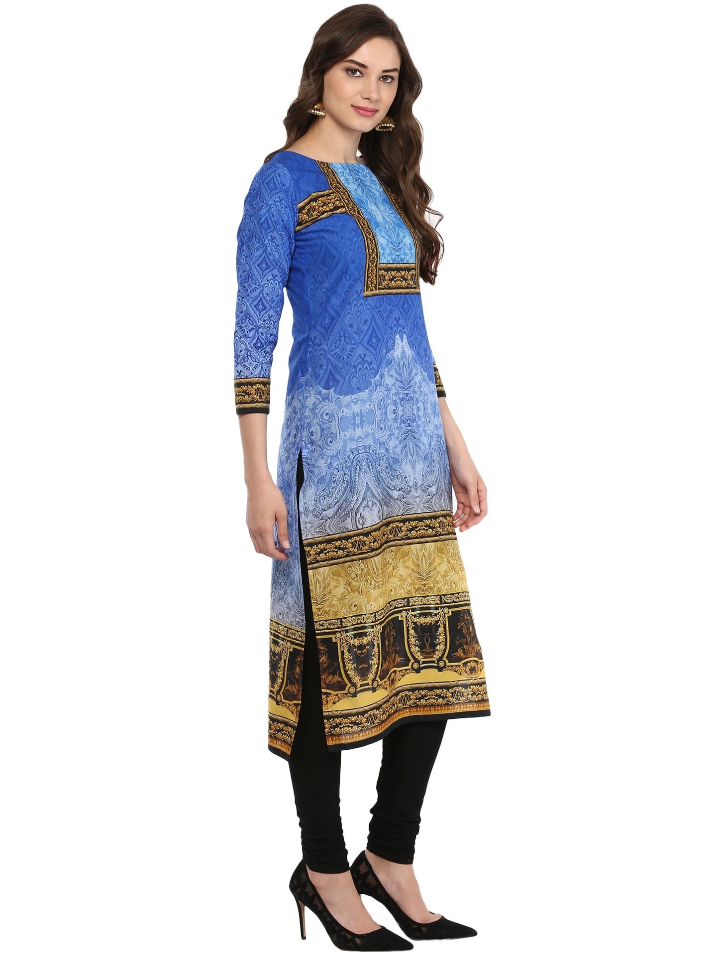Women's Cotton Blue Digital Printed Only Kurti