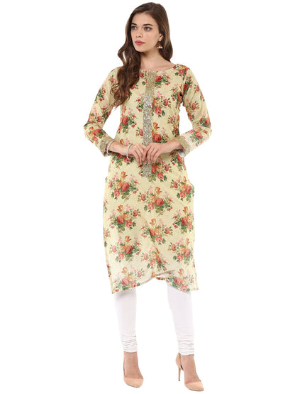 Women's Floral Cotton Partywear Straight Only Kurta