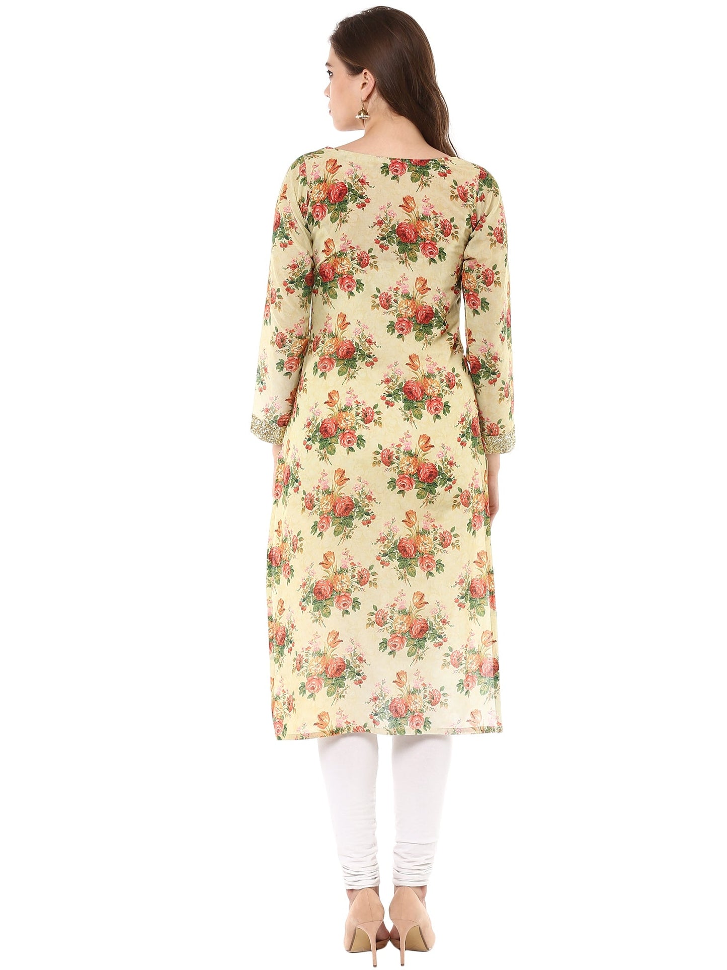 Women's Floral Cotton Partywear Straight Only Kurta