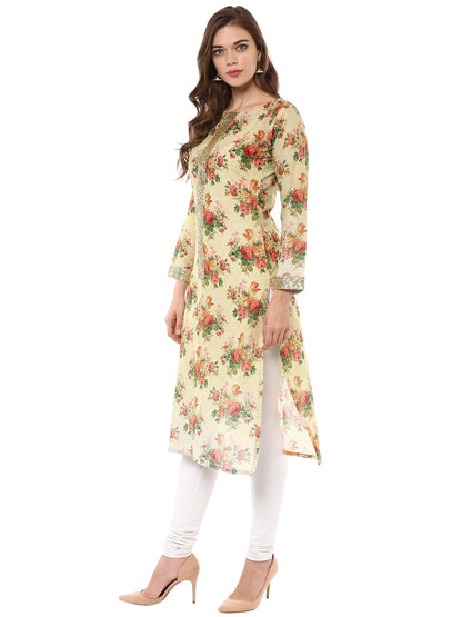 Women's Floral Cotton Partywear Straight Only Kurta