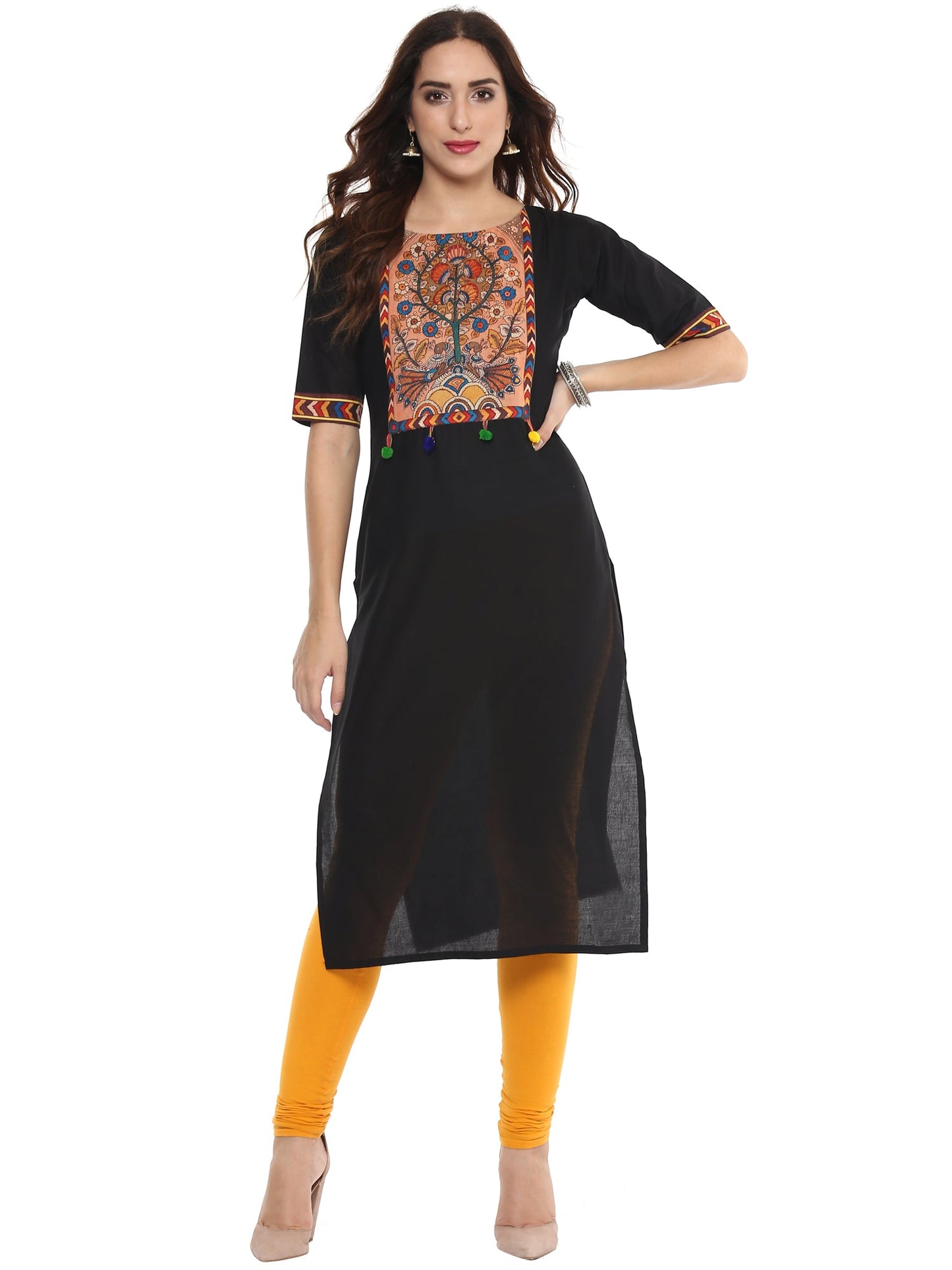 Women's Black Printed Straight Cotton Only Kurta