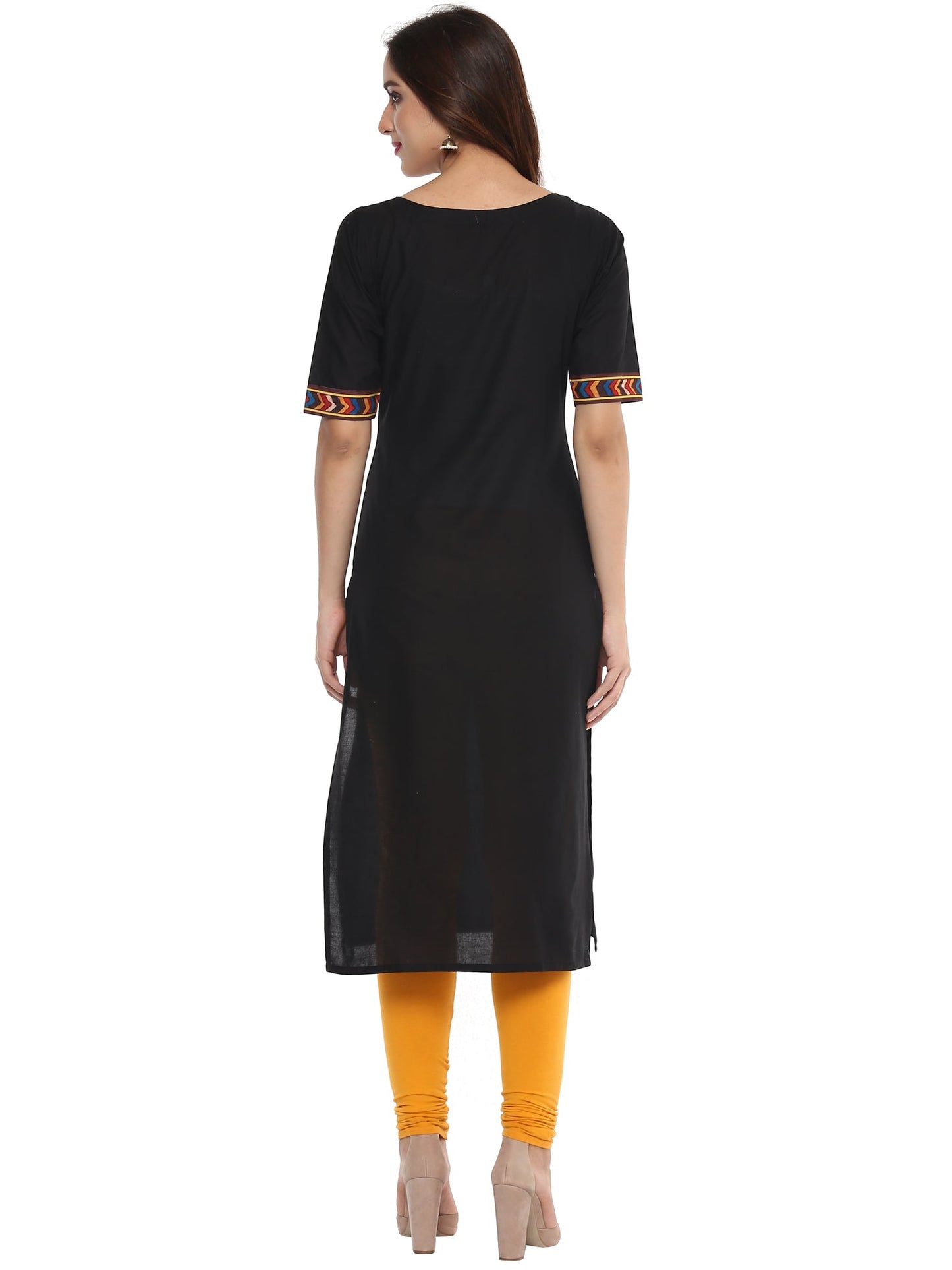 Women's Black Printed Straight Cotton Only Kurta