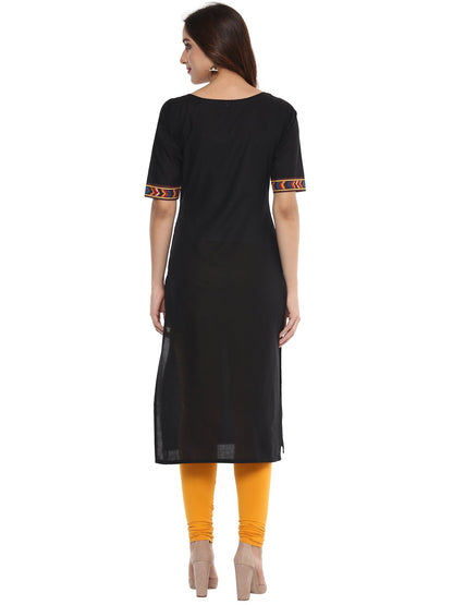 Women's Black Printed Straight Cotton Only Kurta