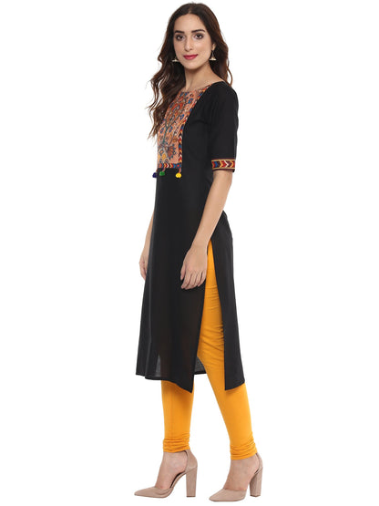 Women's Black Printed Straight Cotton Only Kurta