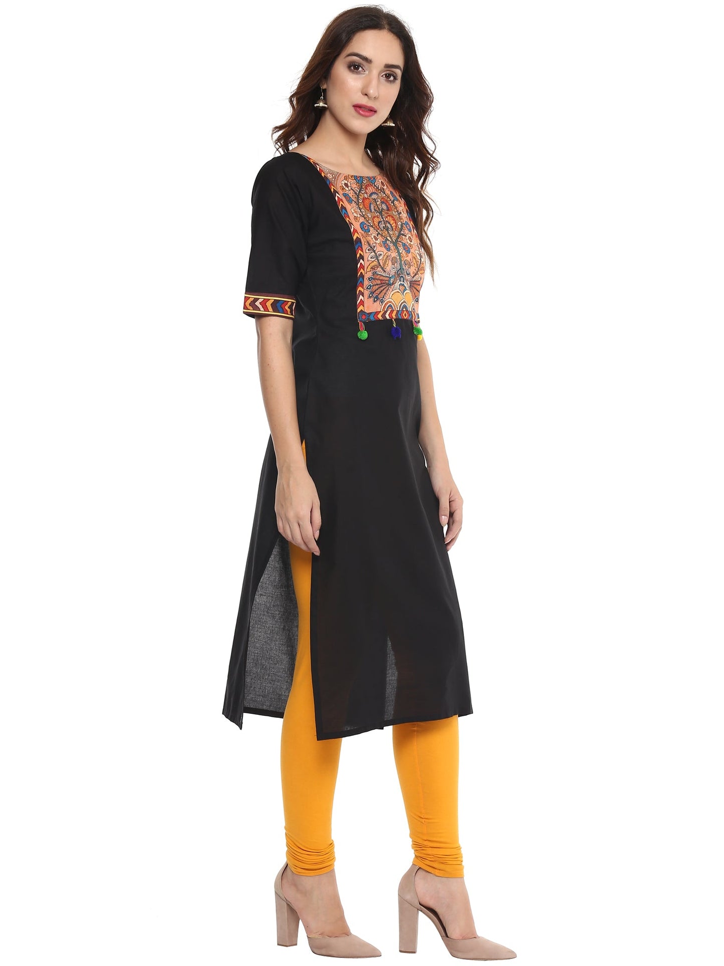 Women's Black Printed Straight Cotton Only Kurta