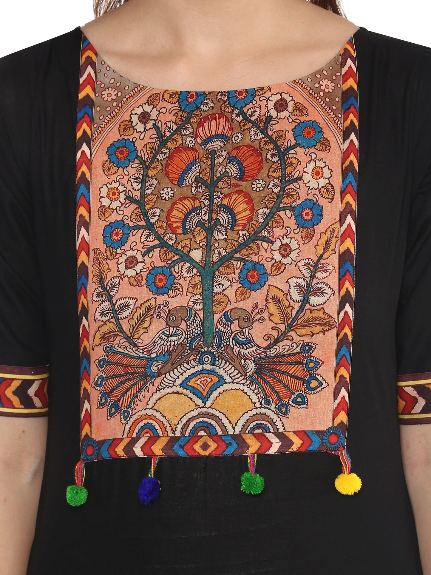 Women's Black Printed Straight Cotton Only Kurta