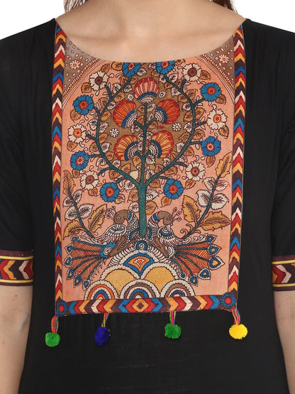 Women's Black Printed Straight Cotton Only Kurta