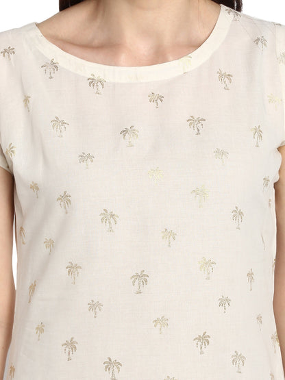 Women's Cream & Gold Cotton Only Kurta With Highlighted Slits