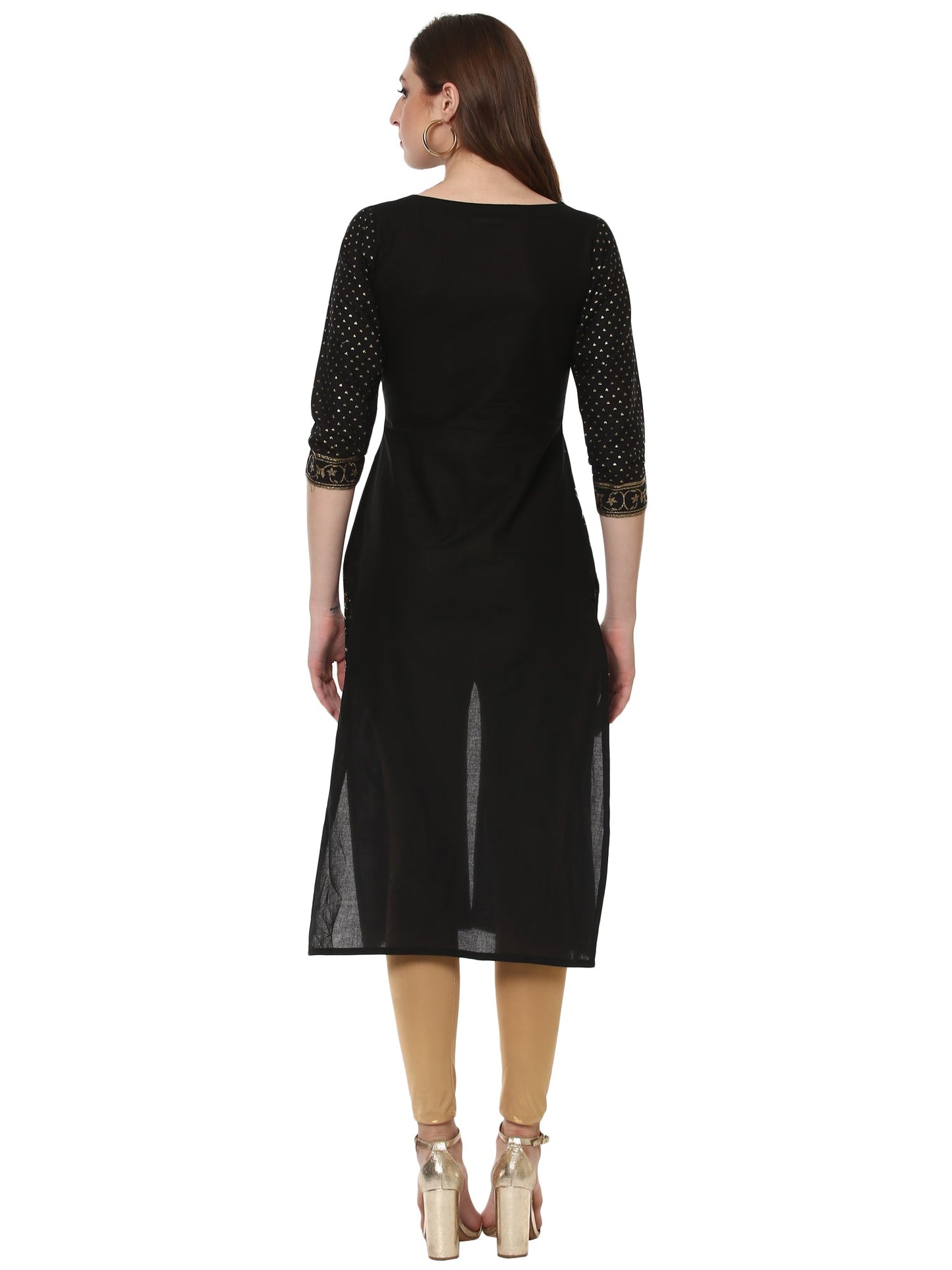 Women's Classic Black Only Kurta With Centre Slit Embellished With Gold Tiny Glitter