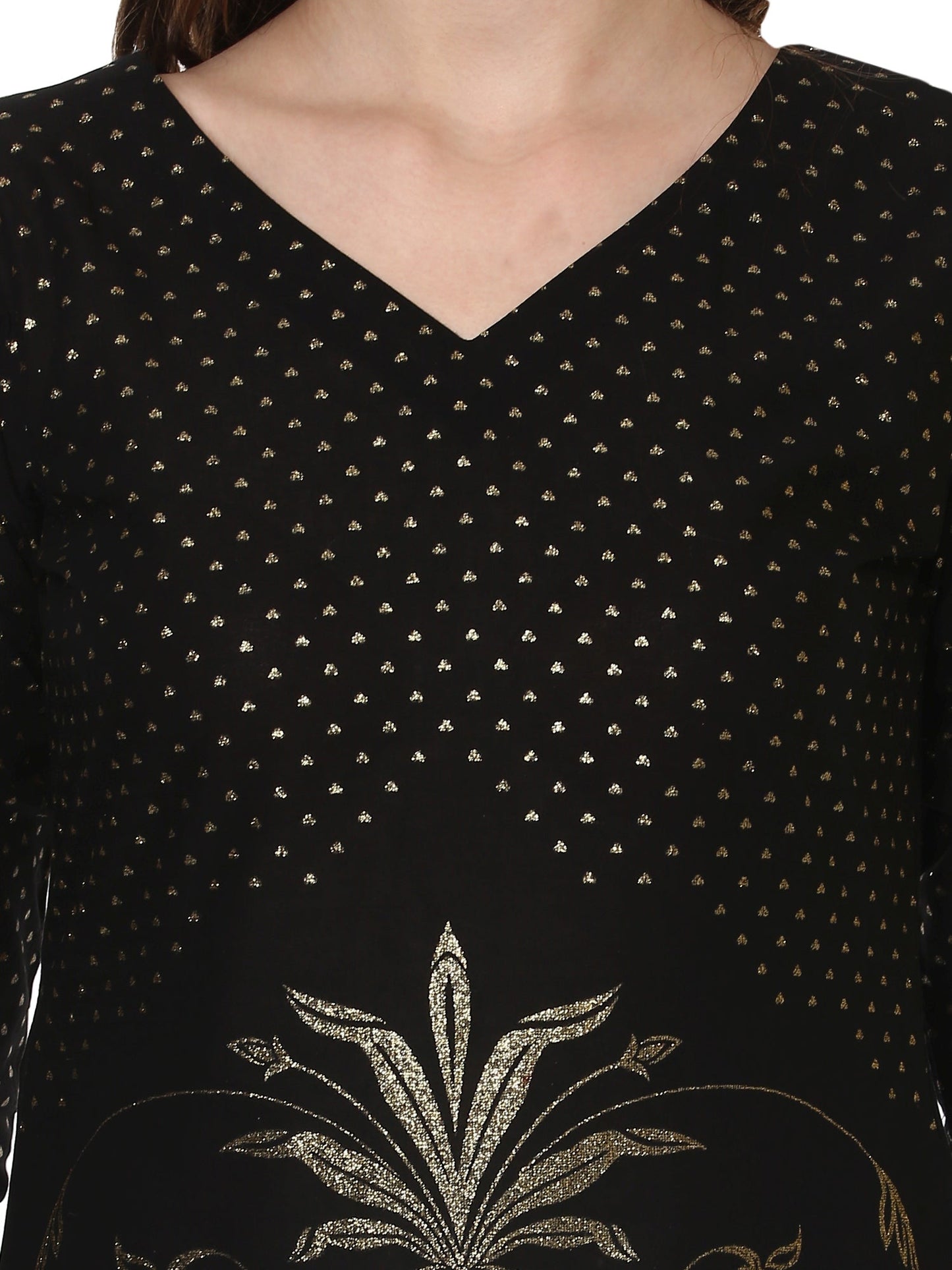 Women's Classic Black Only Kurta With Centre Slit Embellished With Gold Tiny Glitter