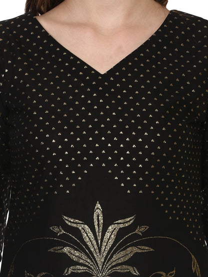 Women's Classic Black Only Kurta With Centre Slit Embellished With Gold Tiny Glitter