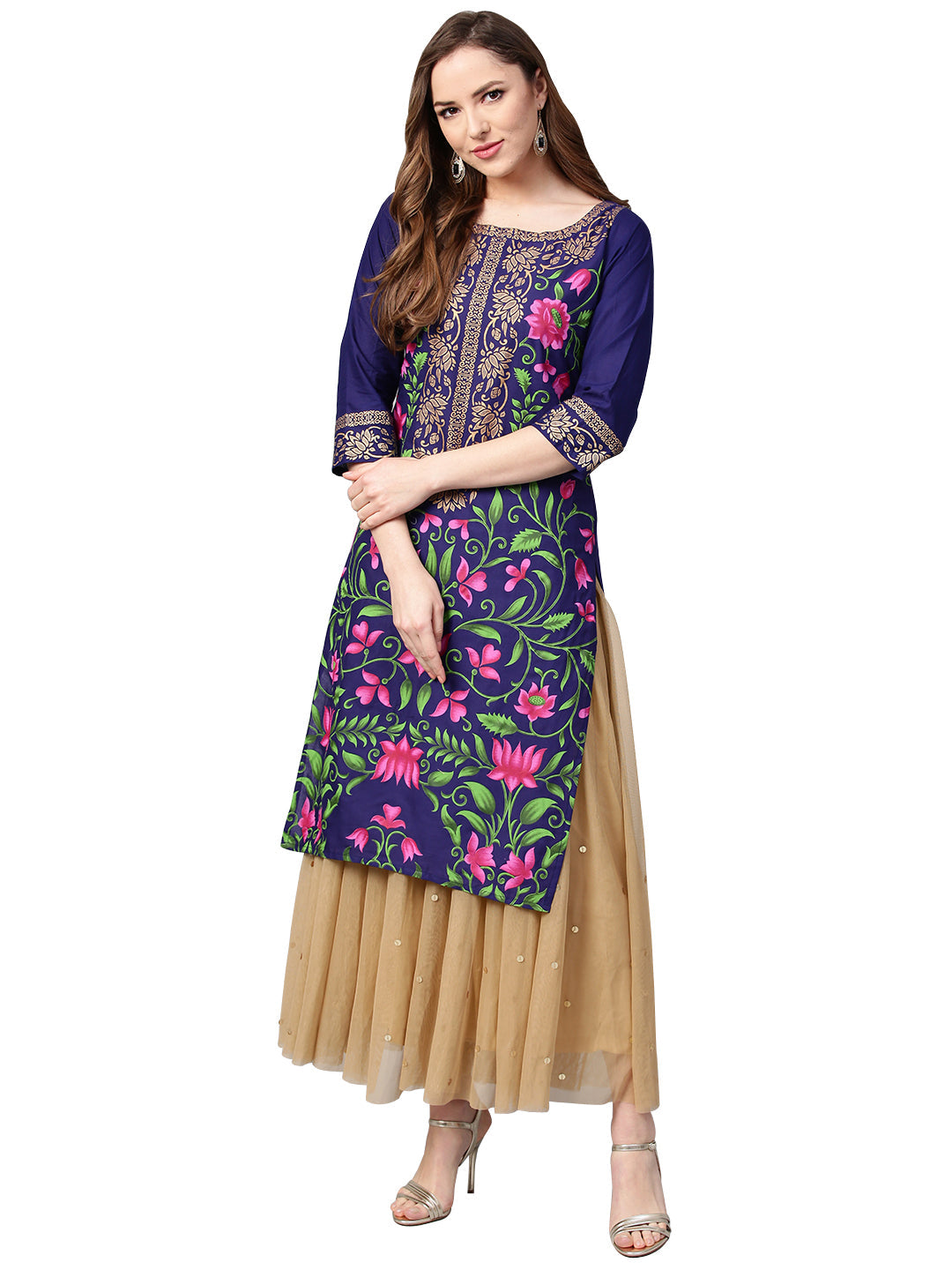 Women's Navy Blue Cotton Only Kurta
