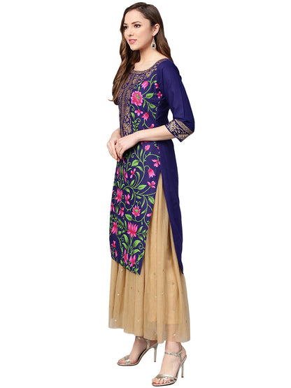 Women's Navy Blue Cotton Only Kurta
