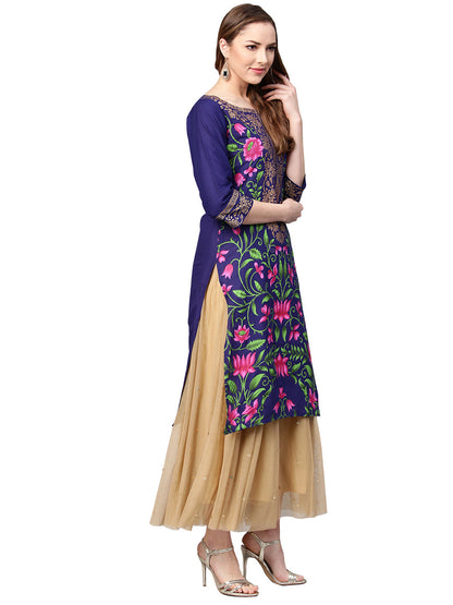 Women's Navy Blue Cotton Only Kurta