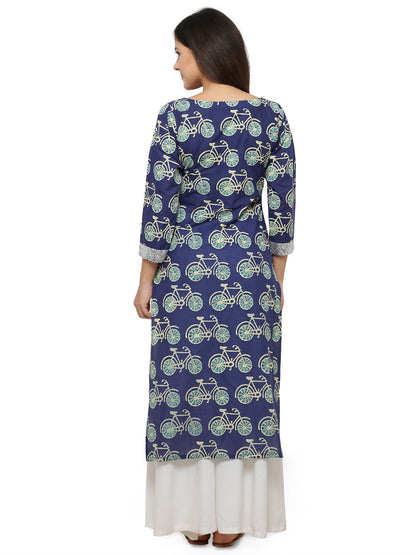 Women's Cycle Print Blue Straight Only Kurta With Silver Glitter Patti