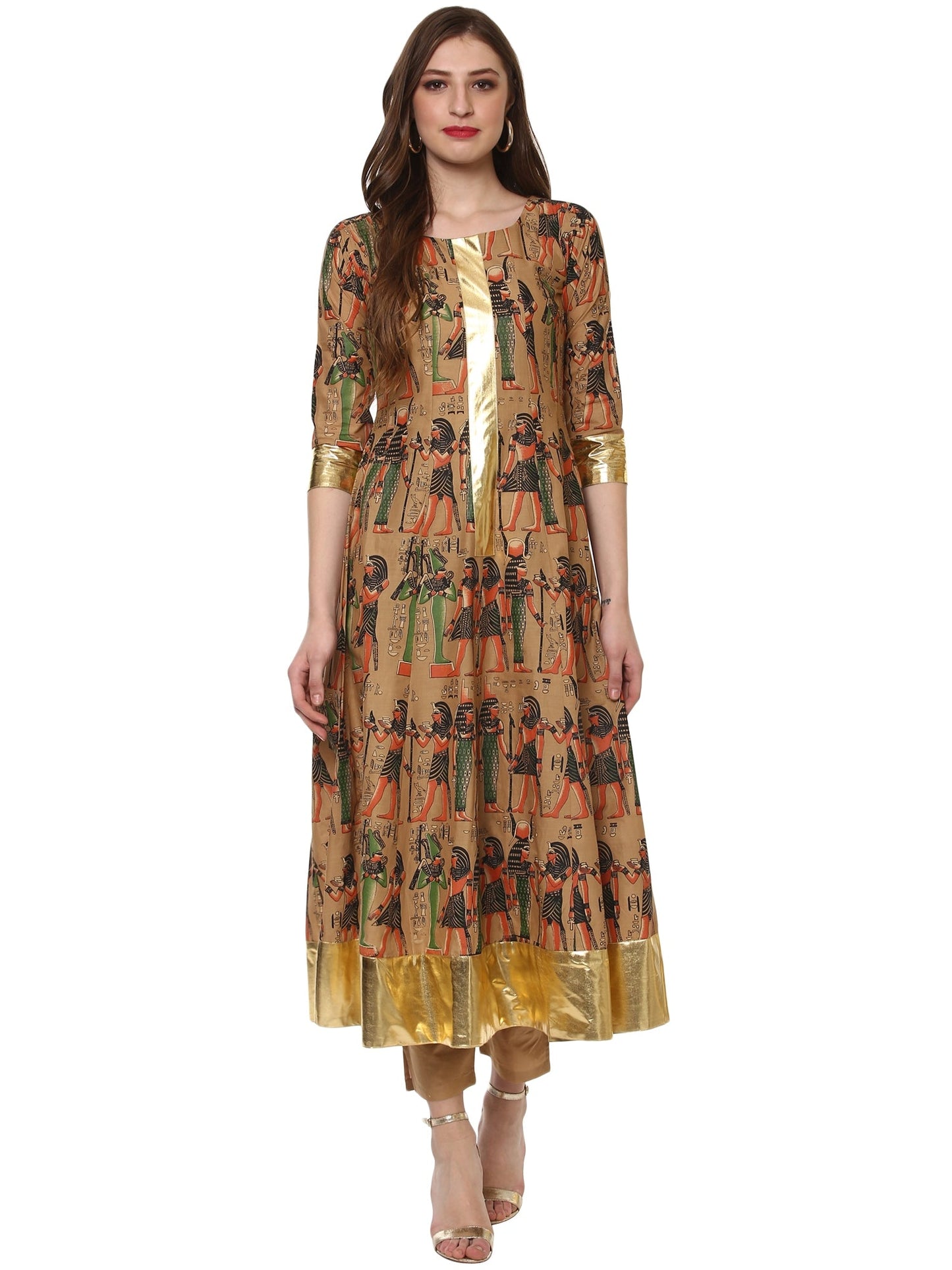 Women's Beige And Gold Anarkali Kurta Onlyonly Kurta