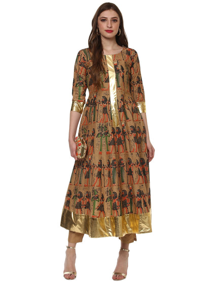 Women's Beige And Gold Anarkali Kurta Onlyonly Kurta
