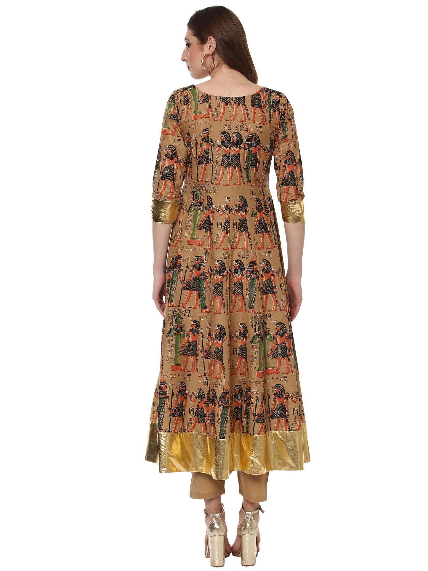 Women's Beige And Gold Anarkali Kurta Onlyonly Kurta