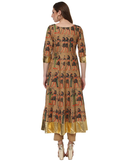 Women's Beige And Gold Anarkali Kurta Onlyonly Kurta