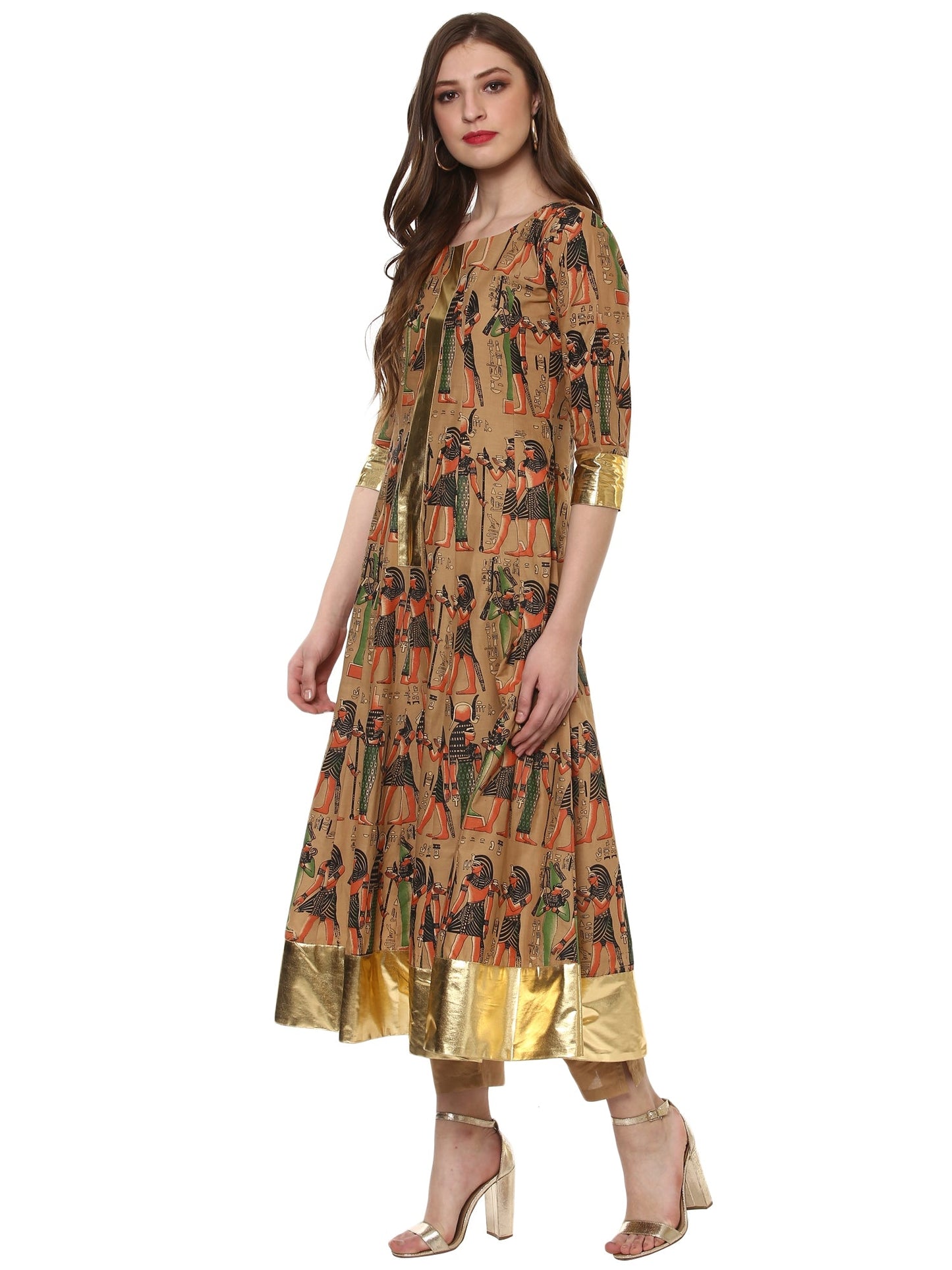 Women's Beige And Gold Anarkali Kurta Onlyonly Kurta