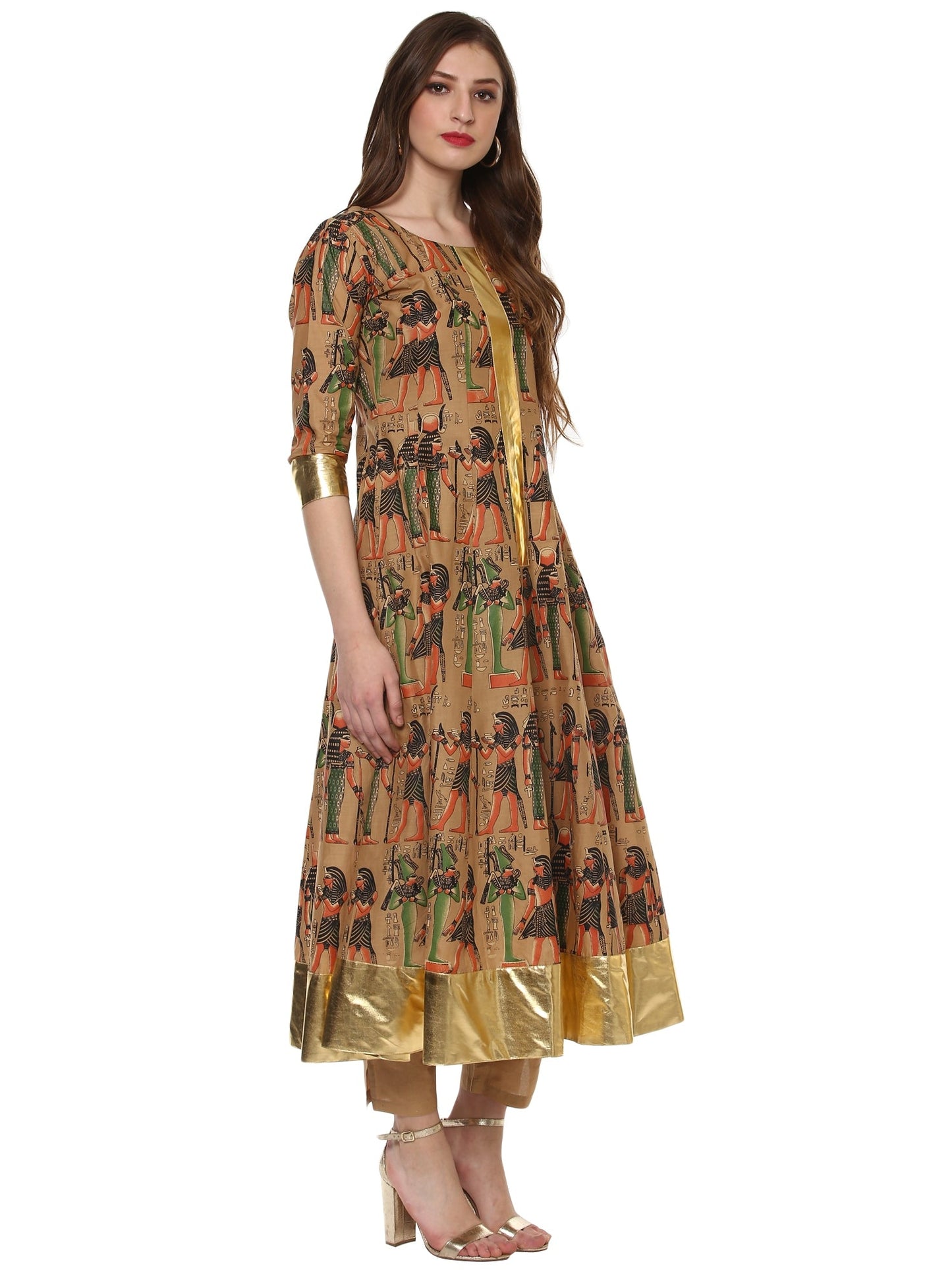 Women's Beige And Gold Anarkali Kurta Onlyonly Kurta