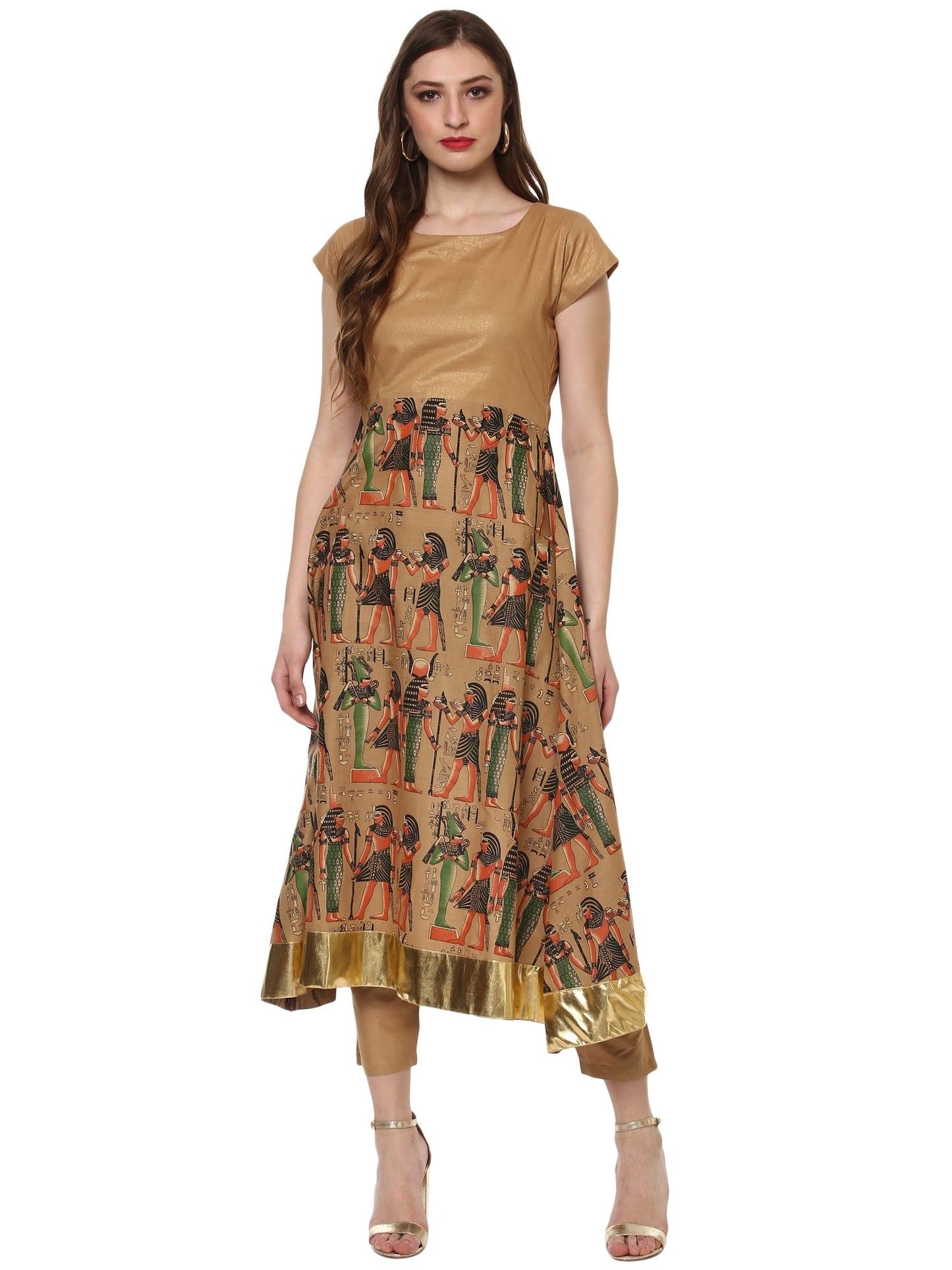 Women's A Line Cotton Gold Beige Only Kurta