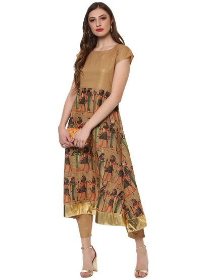 Women's A Line Cotton Gold Beige Only Kurta