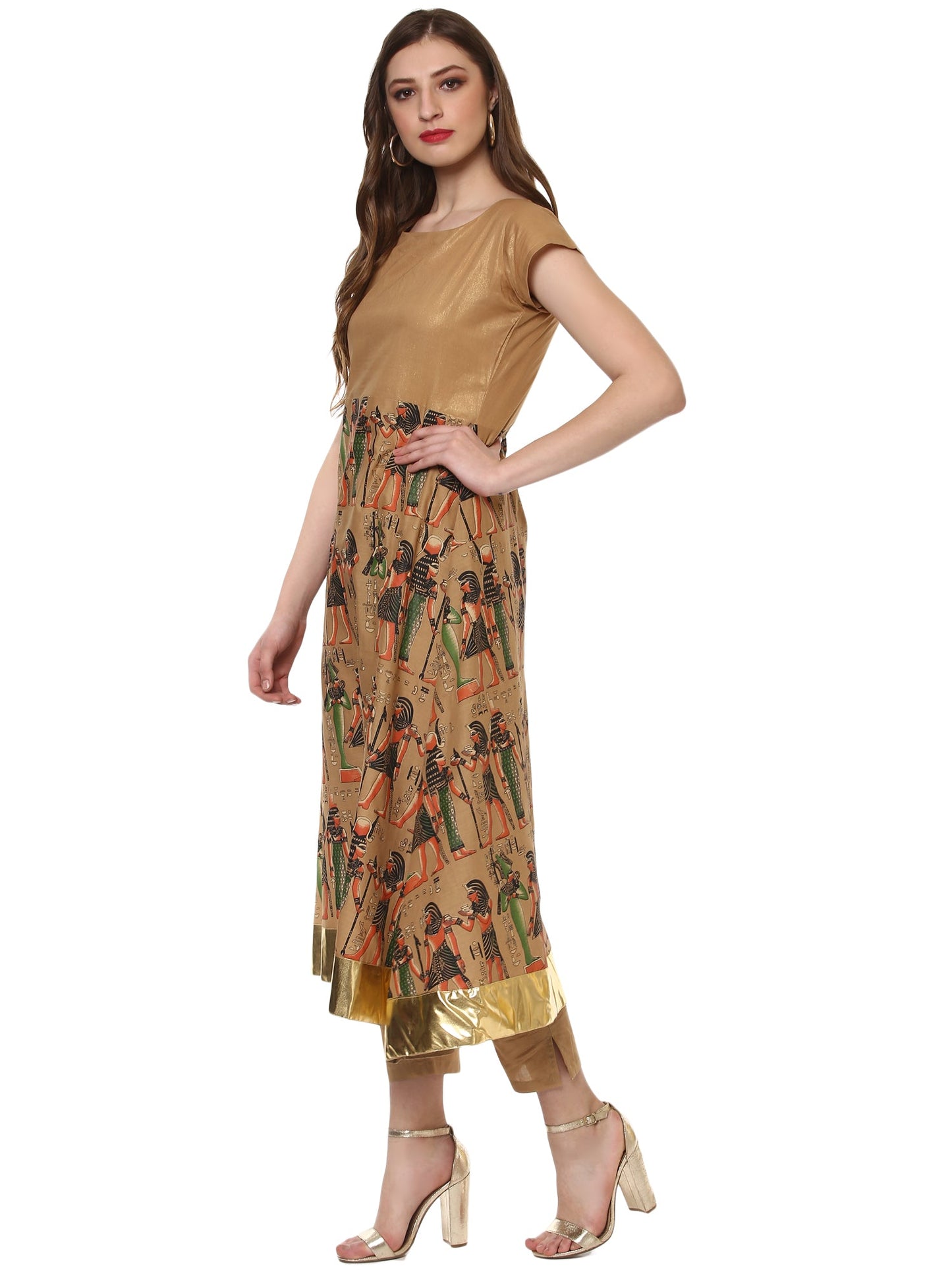 Women's A Line Cotton Gold Beige Only Kurta