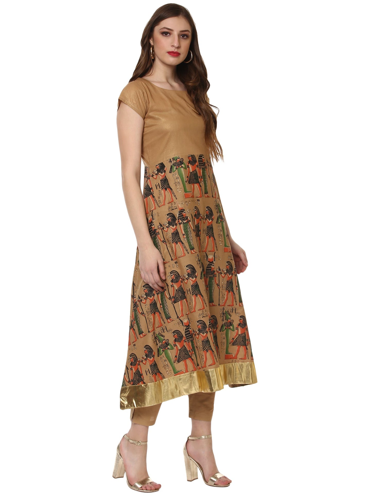 Women's A Line Cotton Gold Beige Only Kurta