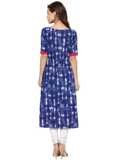 Women's Blue Color Short Sleeve And Boat Neck Cotton Only Kurti