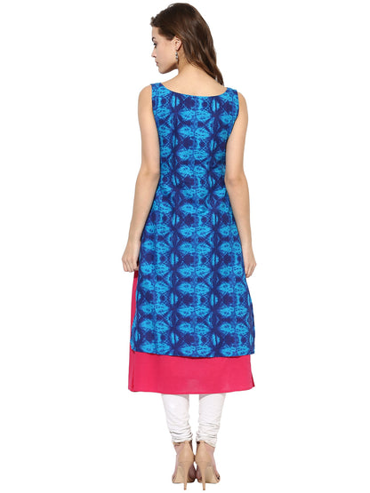 Women's Blue Color Sleeveless And Boat Neck Cotton Only Kurti