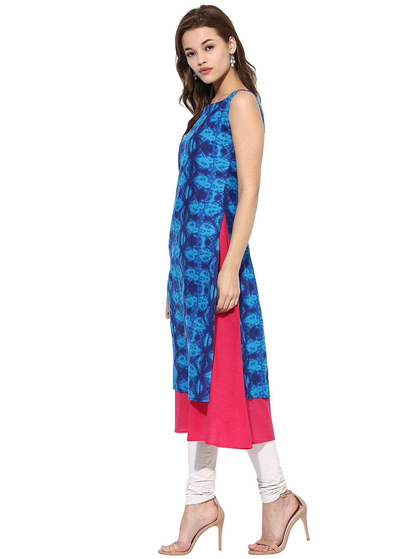 Women's Blue Color Sleeveless And Boat Neck Cotton Only Kurti