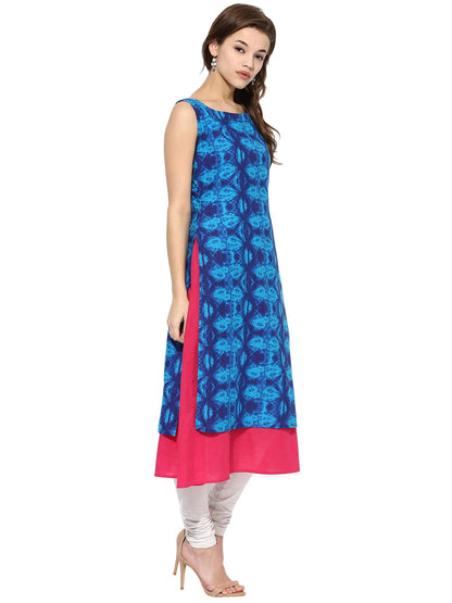 Women's Blue Color Sleeveless And Boat Neck Cotton Only Kurti