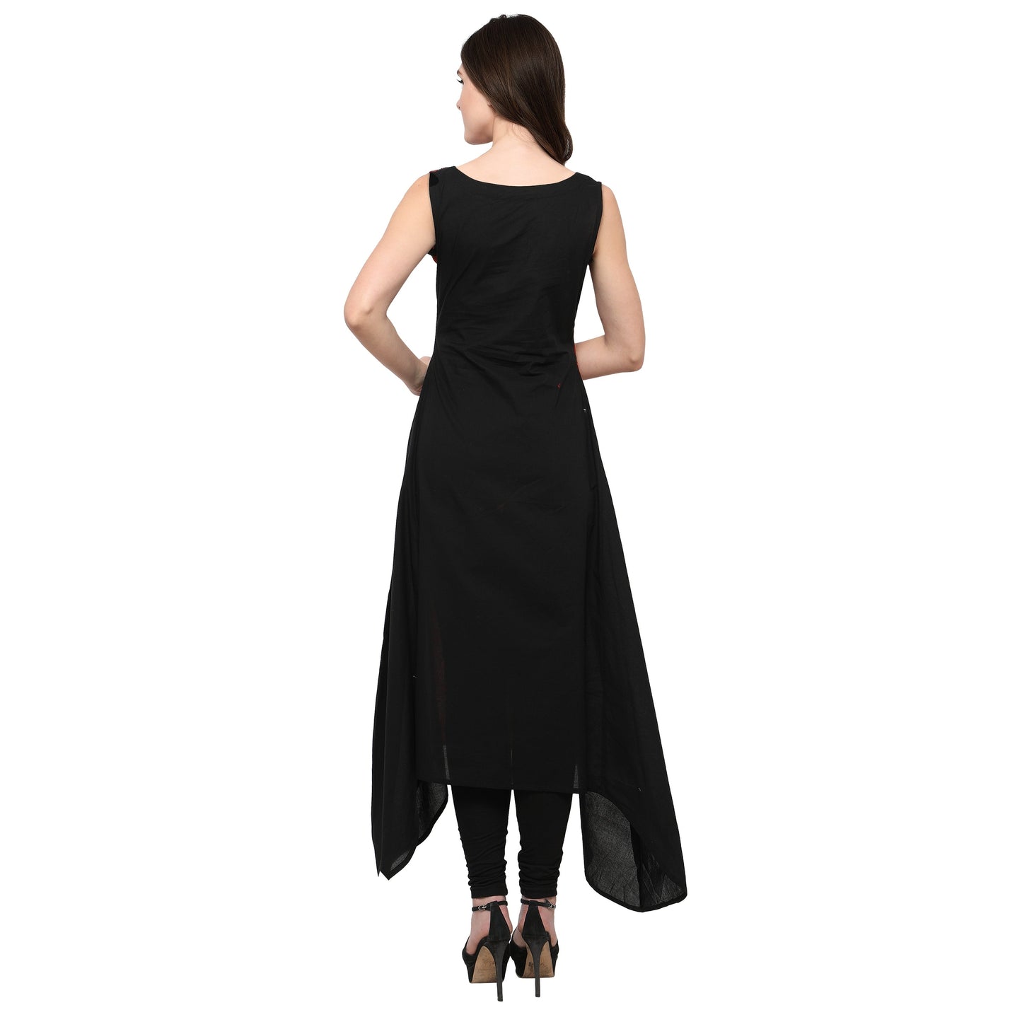 Women's Black & Maroon Hand Printed Cotton Only Kurta