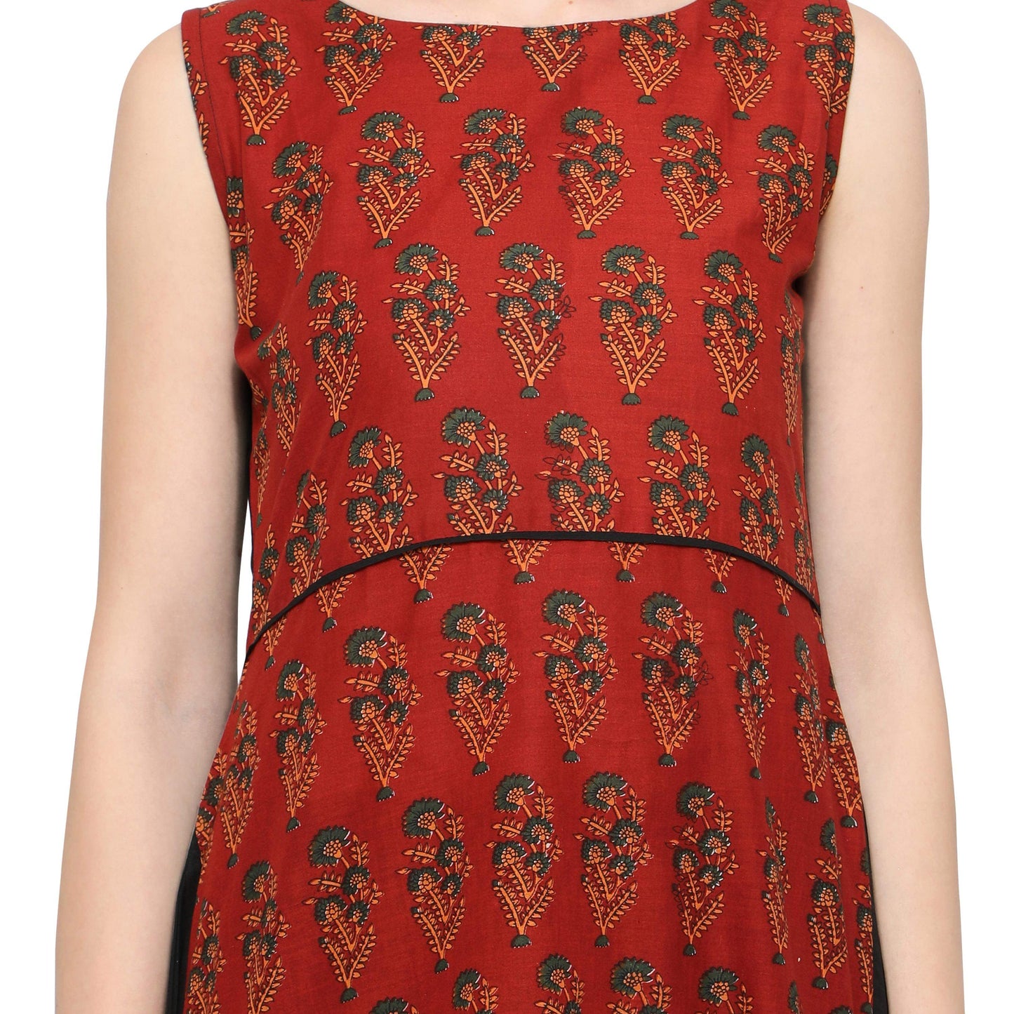 Women's Black & Maroon Hand Printed Cotton Only Kurta