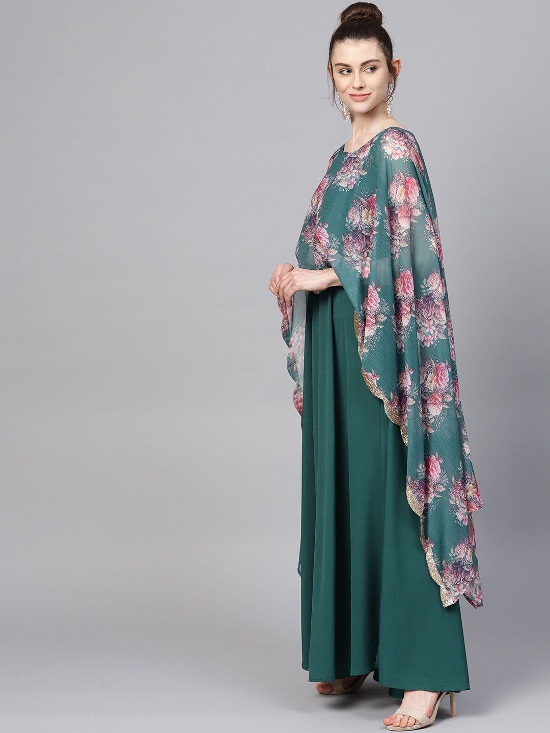 Women's Crepe Green Digital Printed Maxi Dres
