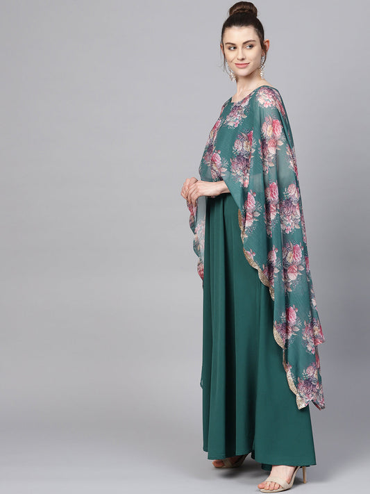 Women's Crepe Green Digital Printed Maxi Dres
