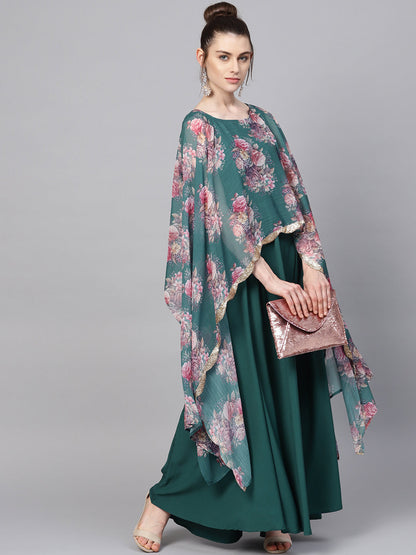 Women's Crepe Green Digital Printed Maxi Dres